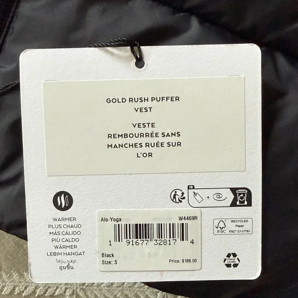 ALO Yoga NWT Women's Black Gold Rush Puffer Vest SZ S - Picture 3 of 5